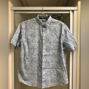Mens Van Heusen Shirt Short Sleeve Shark Summer Print XXL/TG 18-18.5 EUC